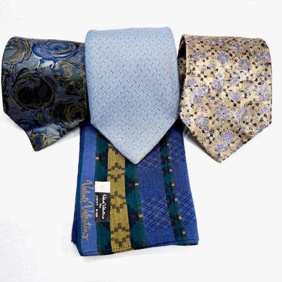 Set:3 Neckties Valentino-Luciano-Ermenegildo +1 Vlentino Handkerchief Blue (59) - Picture 5 of 13